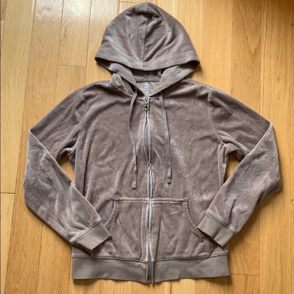 New York & Company Tan Velvet Zip Up Size Medium